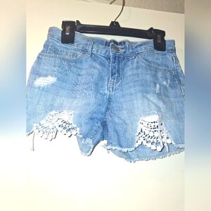 Old Navy Size 10 Girl's Blue Denim Shorts with Lace Trim